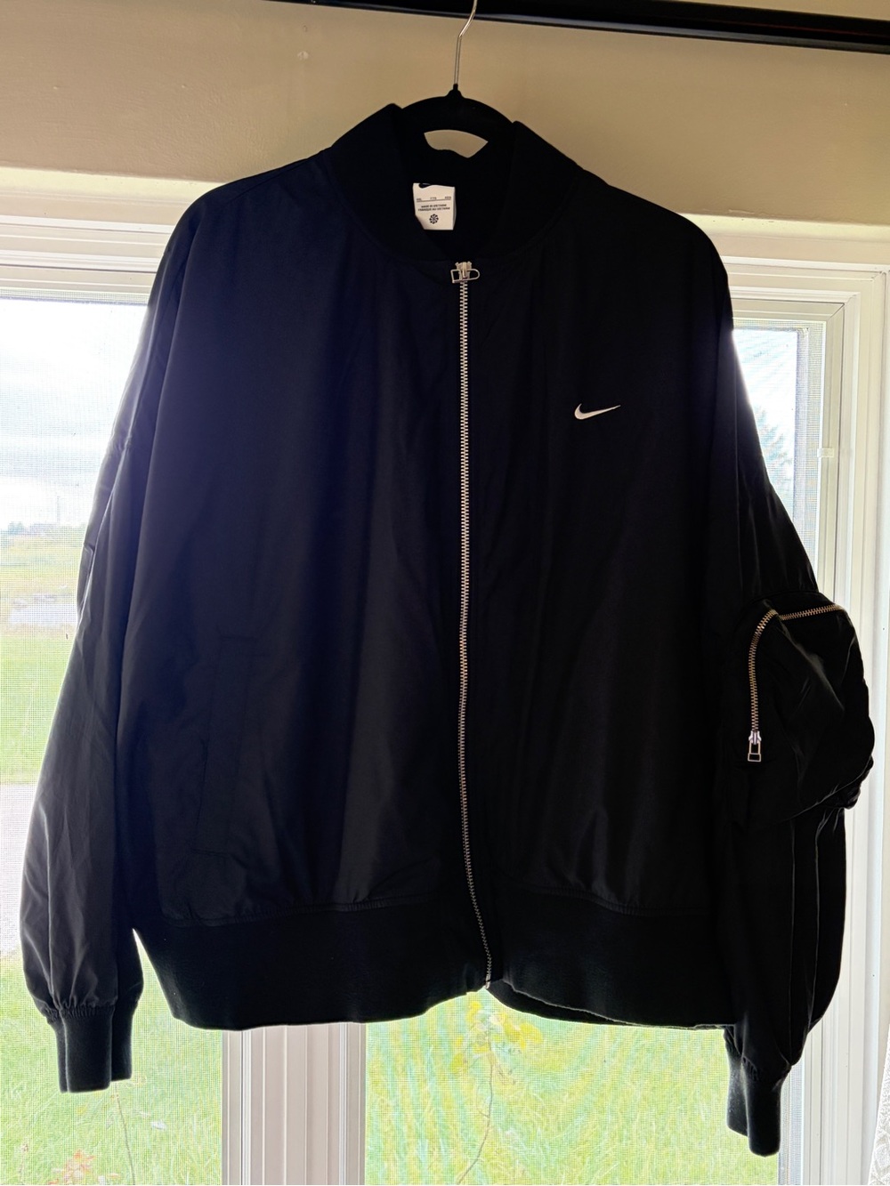 Nike Black Women's Bomber Jacket with White Swoosh